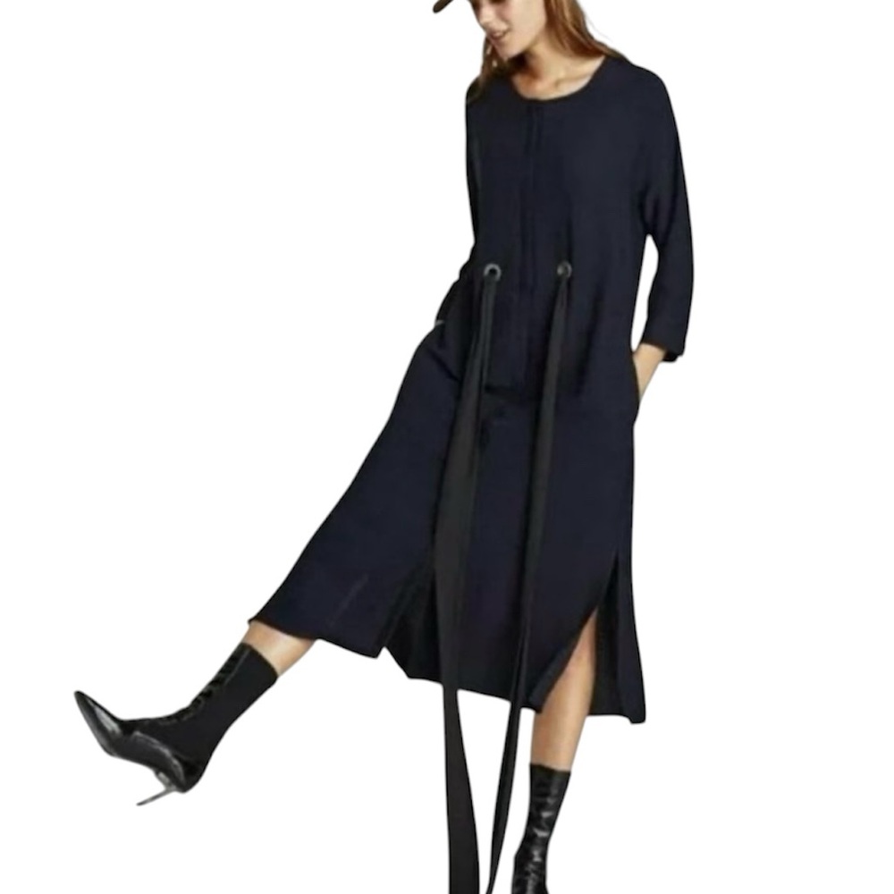 Zara Navy Blue Shirt Dress With Grommet Tie Detail Small